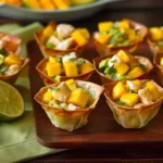 Avocado Honey Lime Chicken Wonton Cups With Mango Salsa