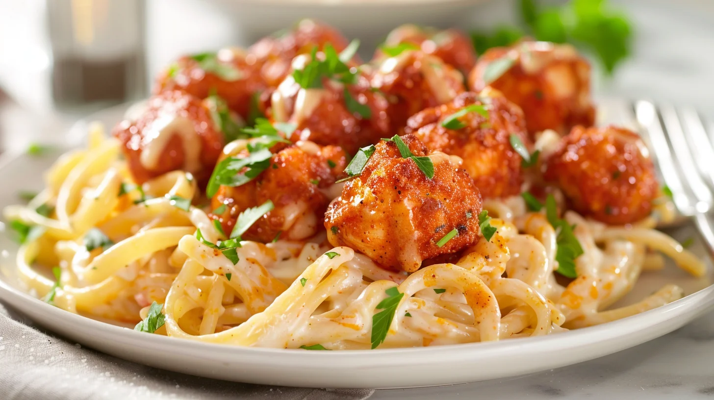Buffalo Garlic Chicken Bites and Ranch Cajun Alfredo Twisted Pasta