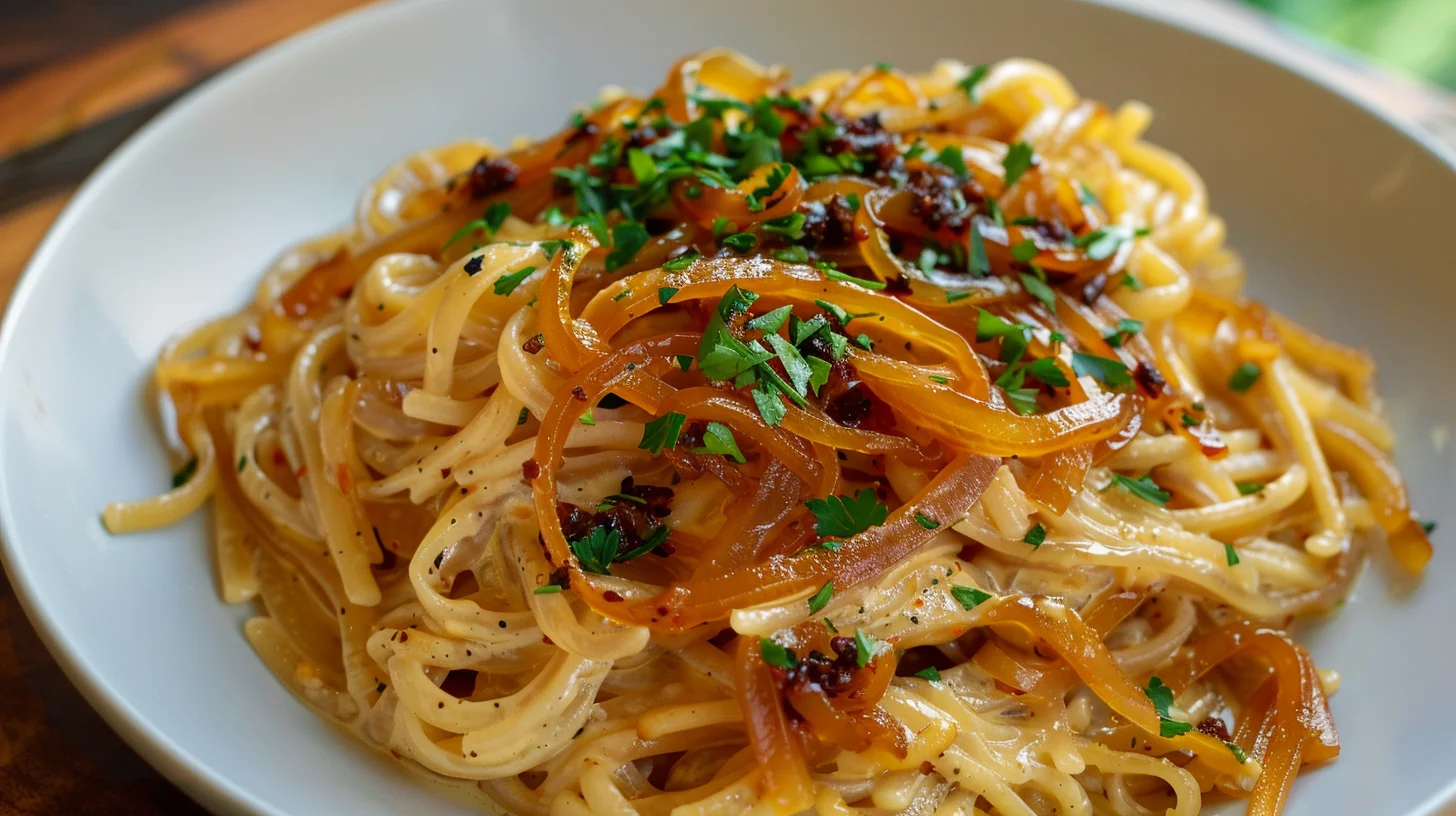 Caramelized Onion Pasta With Chilli Oil