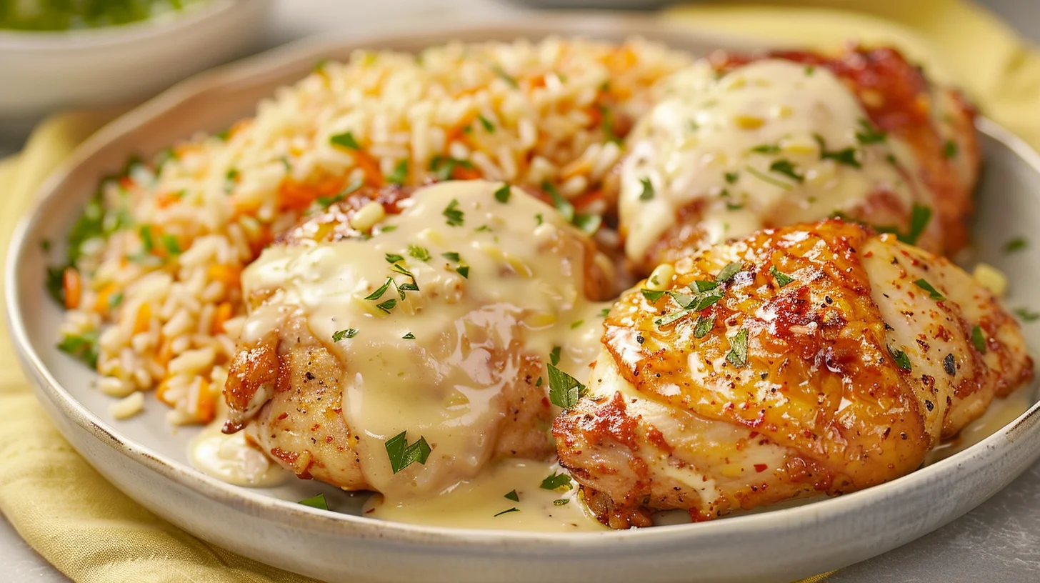 Cheesy Garlic Parmesan Chicken With Buttery Cajun Rice