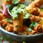 Cheesy Honey Lime Chicken Taquito Rolls With Avocado Crema Dip