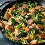 Chicken Sausage Broccoli and Orzo Skillet