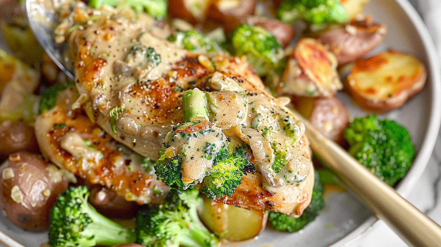 Creamy Garlic Chicken With Roasted Baby Potatoes
