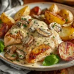 Creamy Garlic Mushroom Alfredo Chicken and Potatoes
