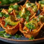 Crispy Avocado Chicken Wonton Cups