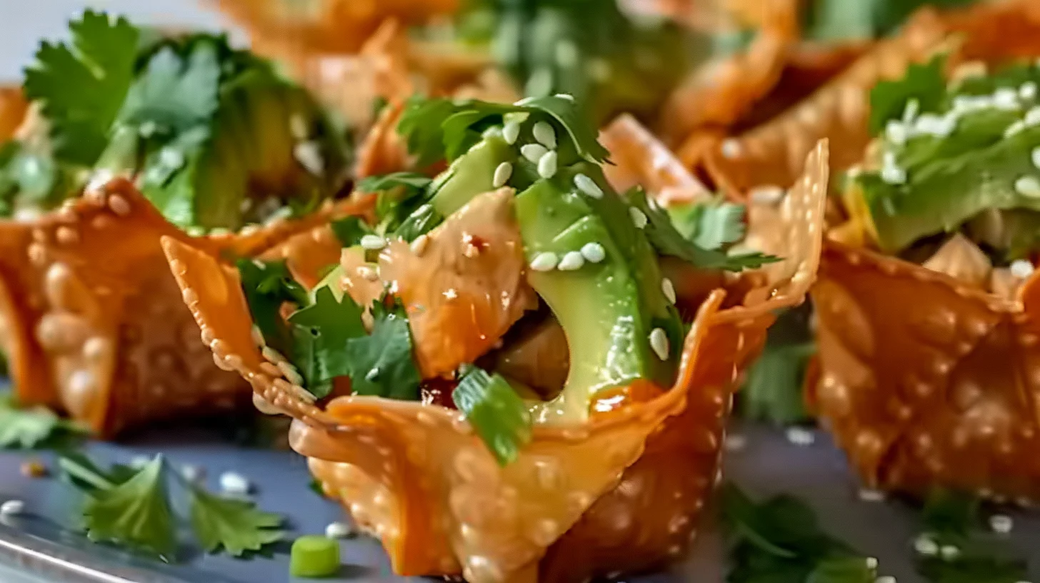 Crispy Avocado Chicken Wonton Cups