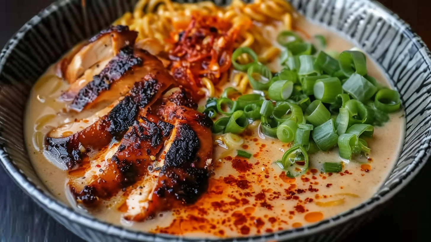 Fiery Chicken Ramen With Creamy Garlic Sauce