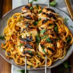 Greek Chicken Pasta With Spicy Harissa Feta Cream