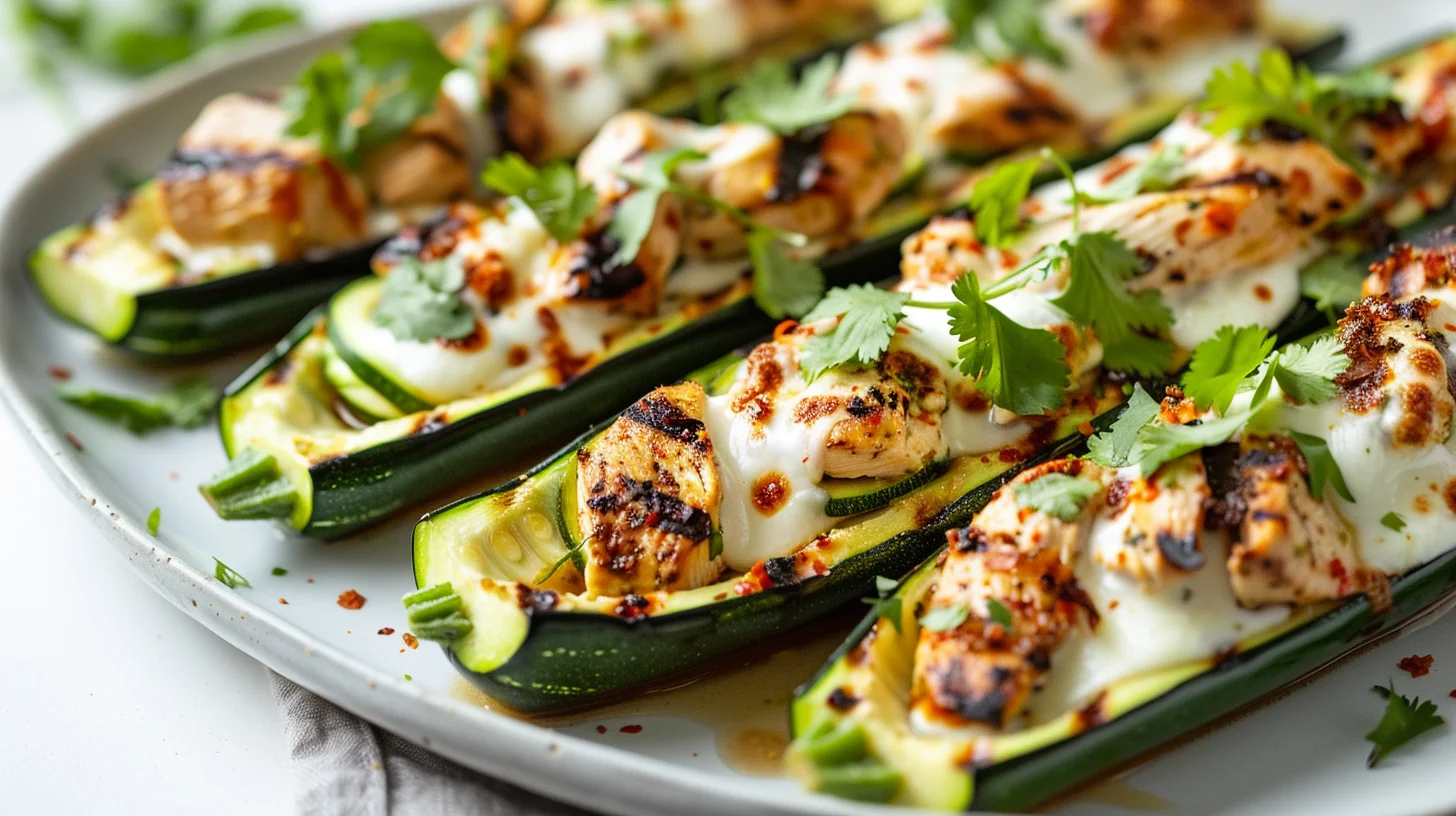 Grilled Honey Lime Chicken Stuffed Zucchini Boats