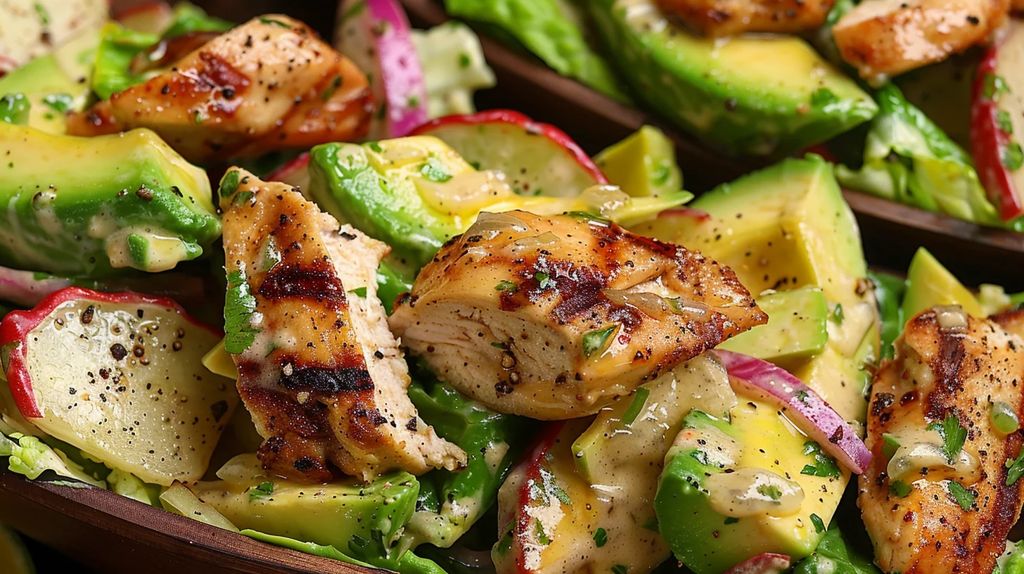Honey Lime Chicken and Avocado Caesar Salad Boats