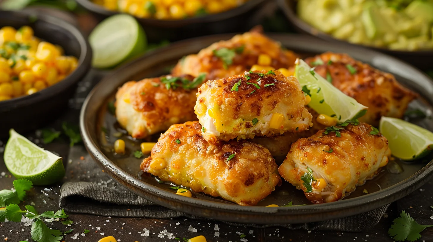 Honey Lime Chicken and Avocado Empanada Bites With Street Corn Dip