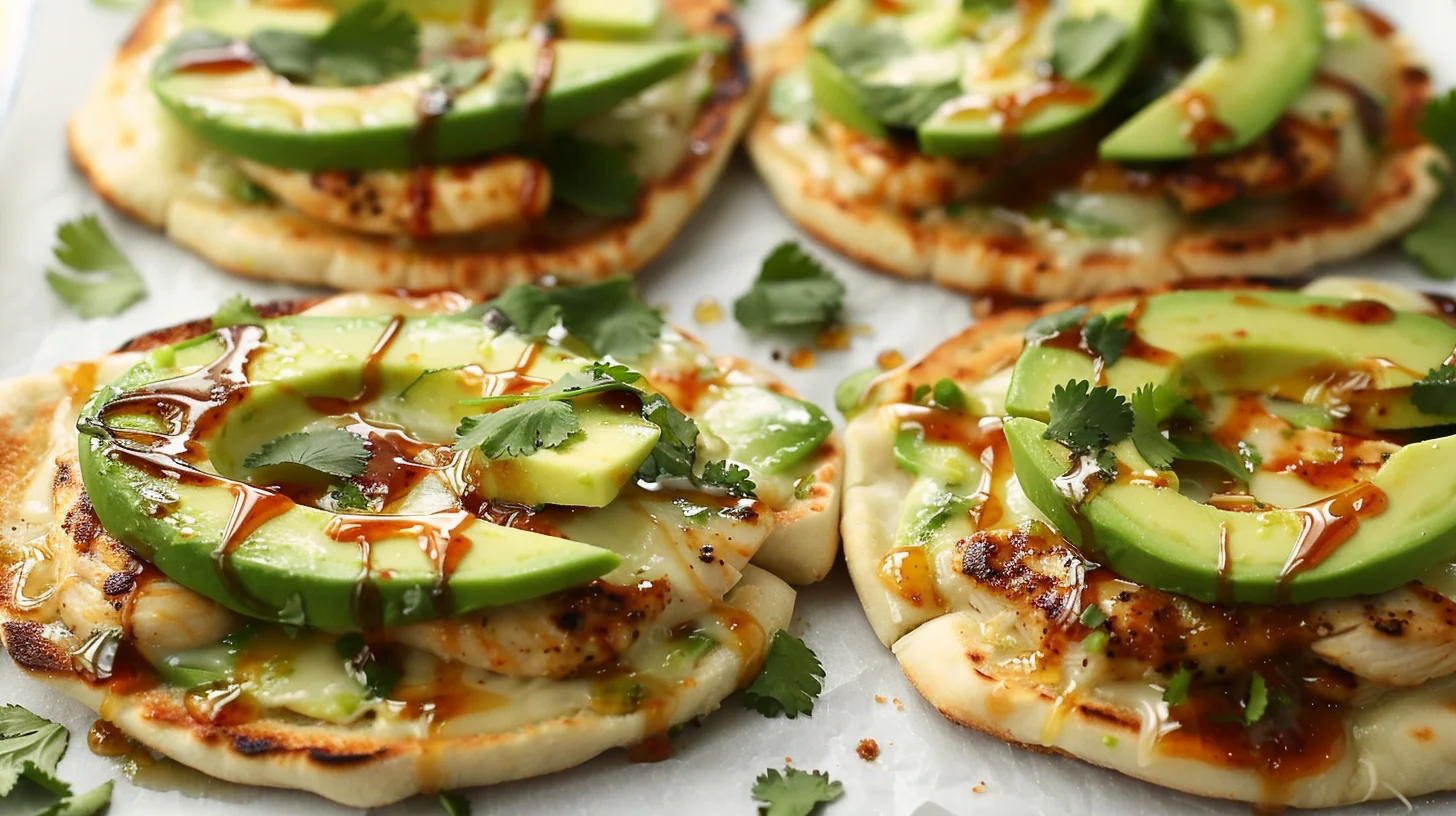 Honey Lime Chicken and Avocado Flatbread Melts With Chili Honey Glaze