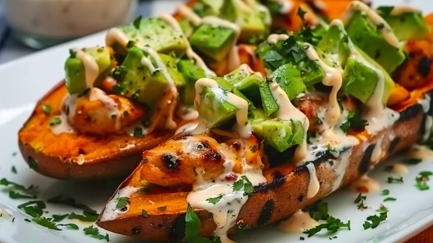 Honey Lime Chicken and Avocado Stuffed Sweet Potatoes