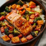 One Pan Baked Teriyaki Salmon and Vegetables