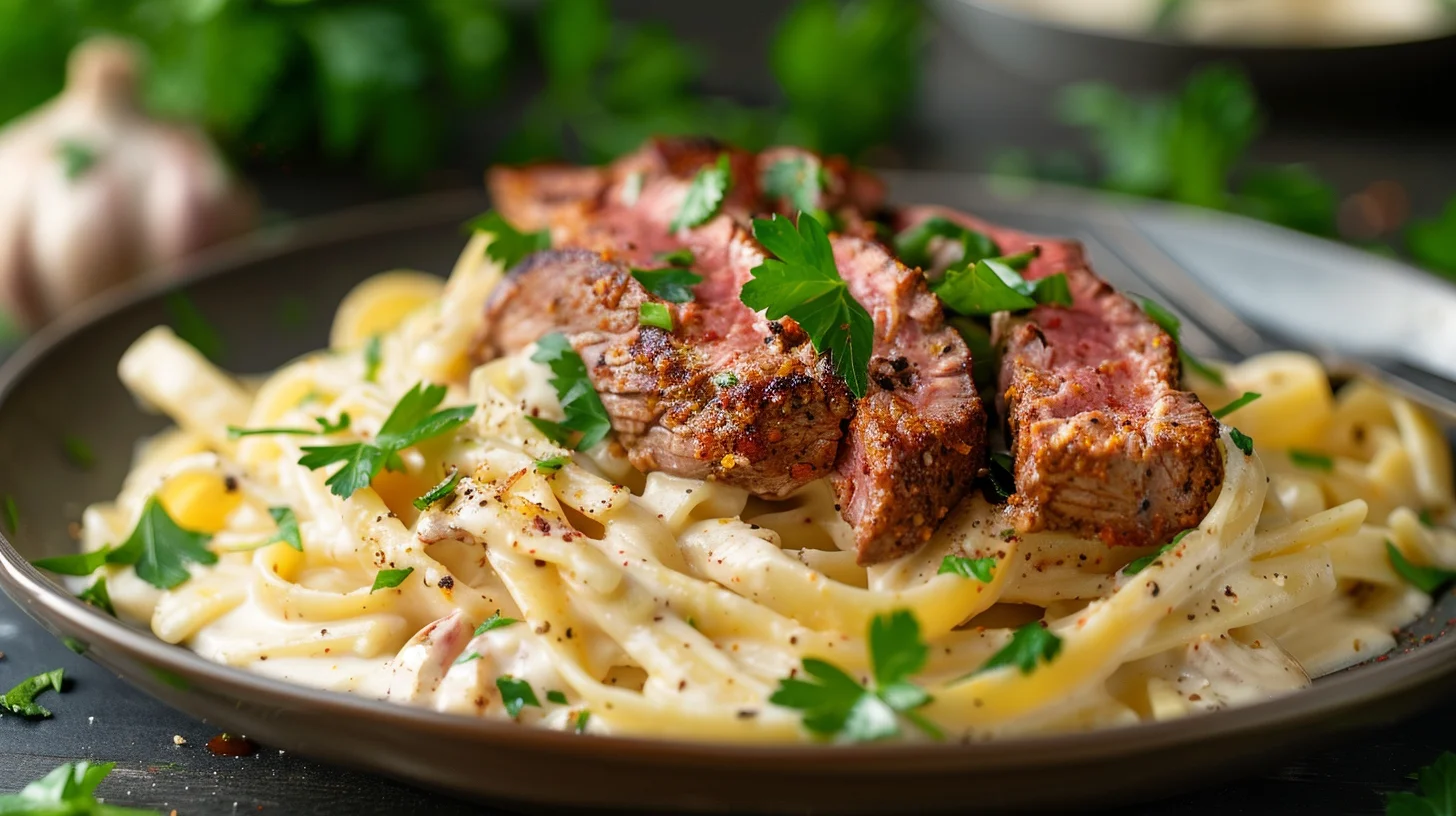 Spicy Cajun Steak With Creamy Alfredo Pasta