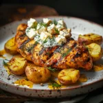 Spicy Yogurt Marinated Chicken With Dill Feta Cream and Crispy Baby Potatoes
