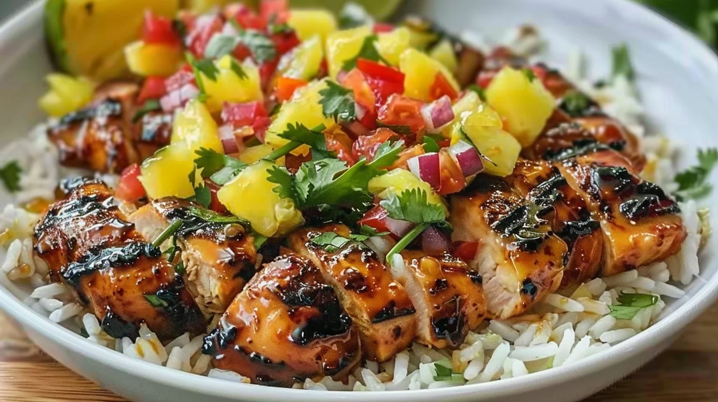 Sticky Honey Garlic Chicken Bowls With Pineapple Salsa and Cilantro Rice