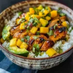 Sticky Honey Lime Chicken Bowls With Mango Avocado Salsa