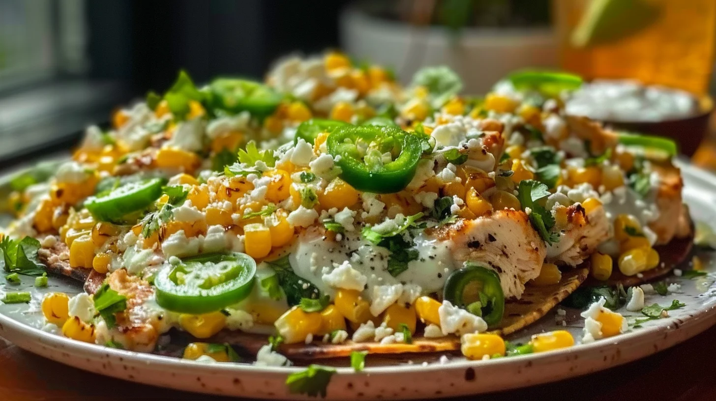 Street Corn Chicken Tostada Melts With Cilantro Lime Cream