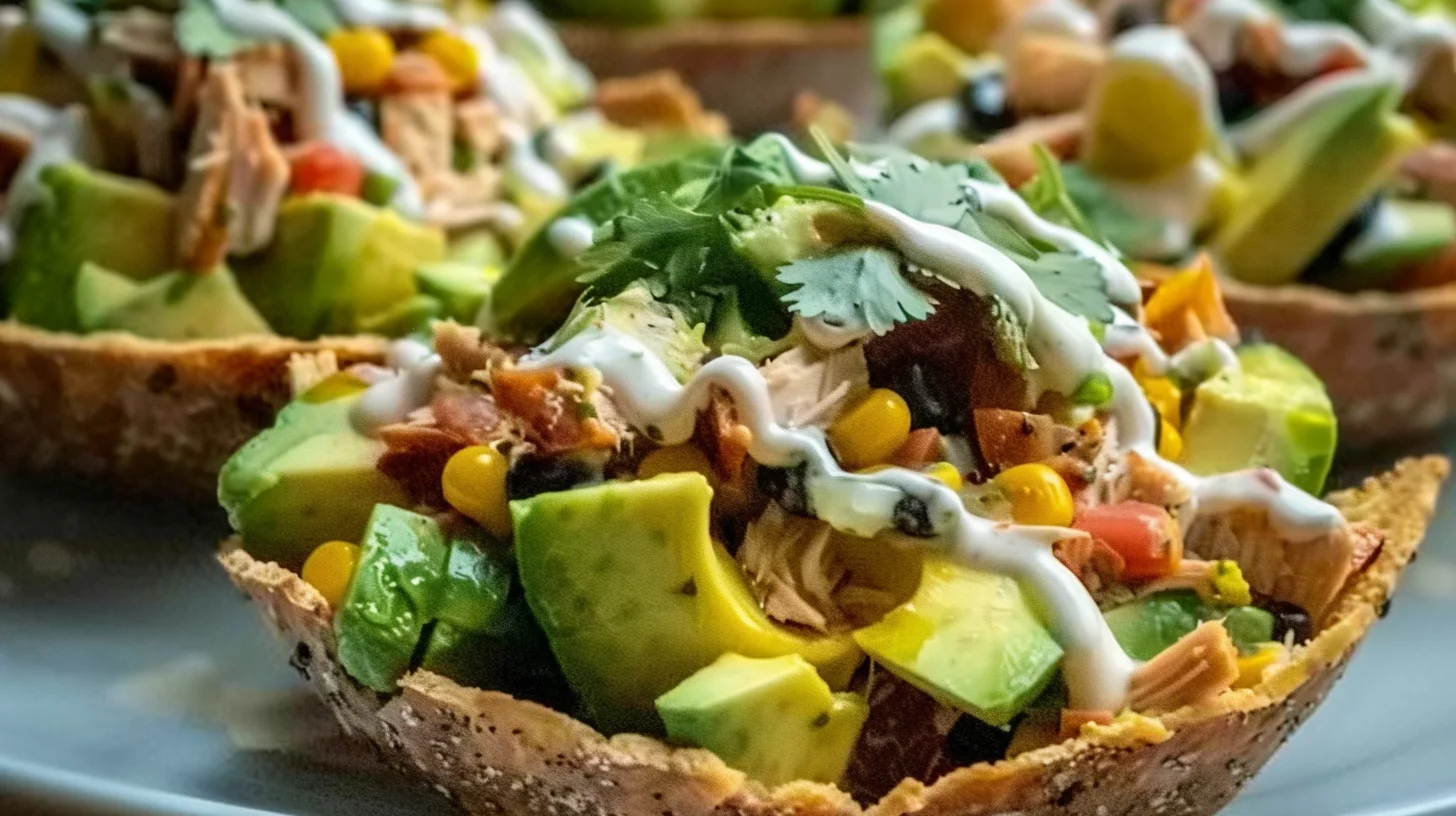 Turkey Avocado Fiesta Tostada Bowls With Creamy Lime Ranch