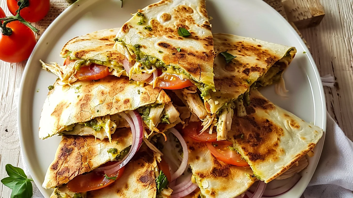 Basil Pesto Chicken Quesadillas With Mozzarella