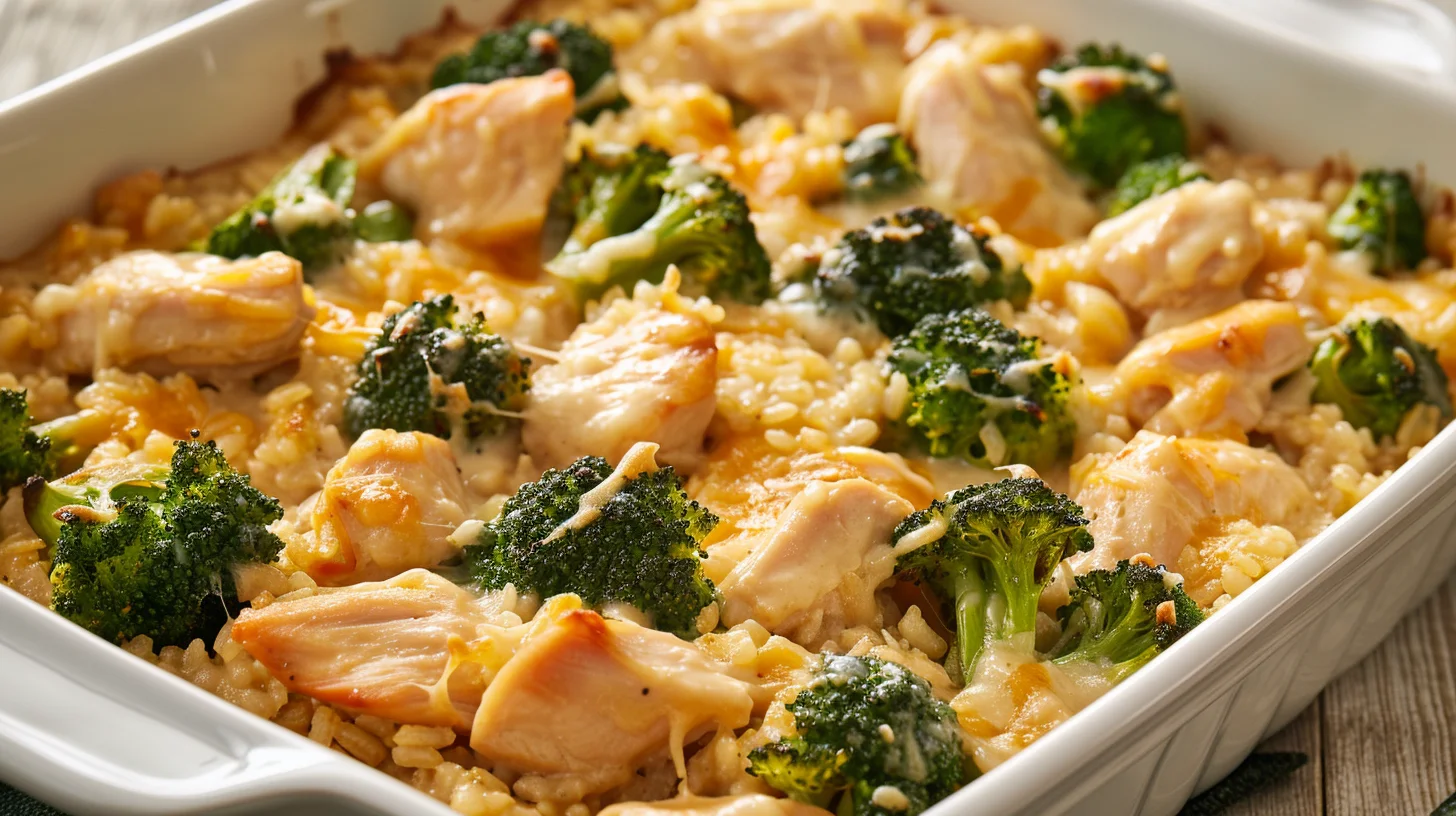 Creamy Chicken Broccoli Rice Cheese Casserole