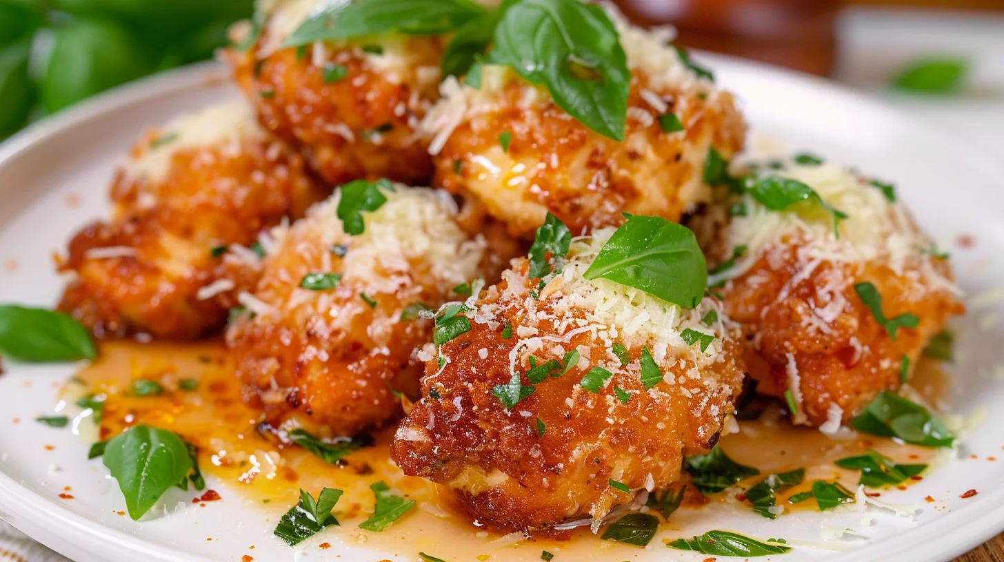 Garlic Butter Parmesan Chicken Bites With Creamy Herb Sauce