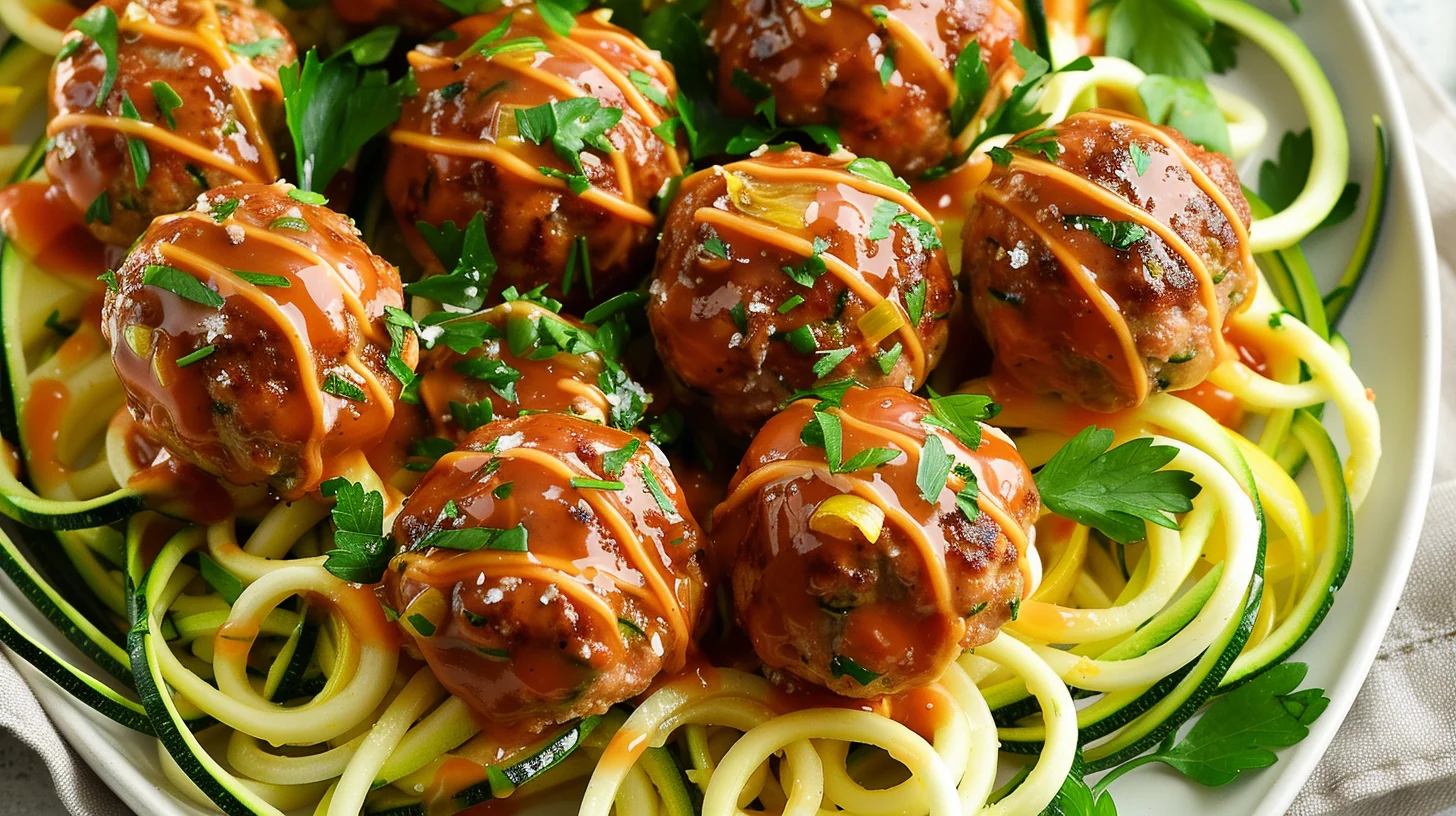 Garlic Butter Turkey Meatballs With Lemon Zucchini Noodles