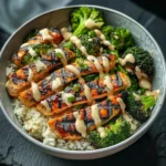 Grilled Chicken and Broccoli Bowl With Creamy Garlic Sauce