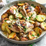 Lime Herb Chicken With Garlic Roasted Potatoes and Creamy Drizzle