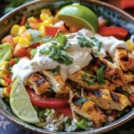 Loaded Chicken Fajita Rice Bowls With Smoky Chipotle Cream