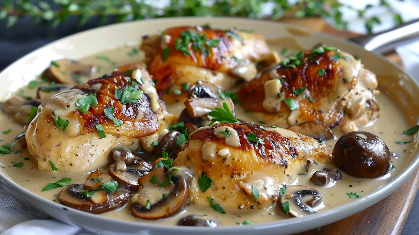 One Skillet Chicken With Garlicky Mushroom Cream Sauce Recipe