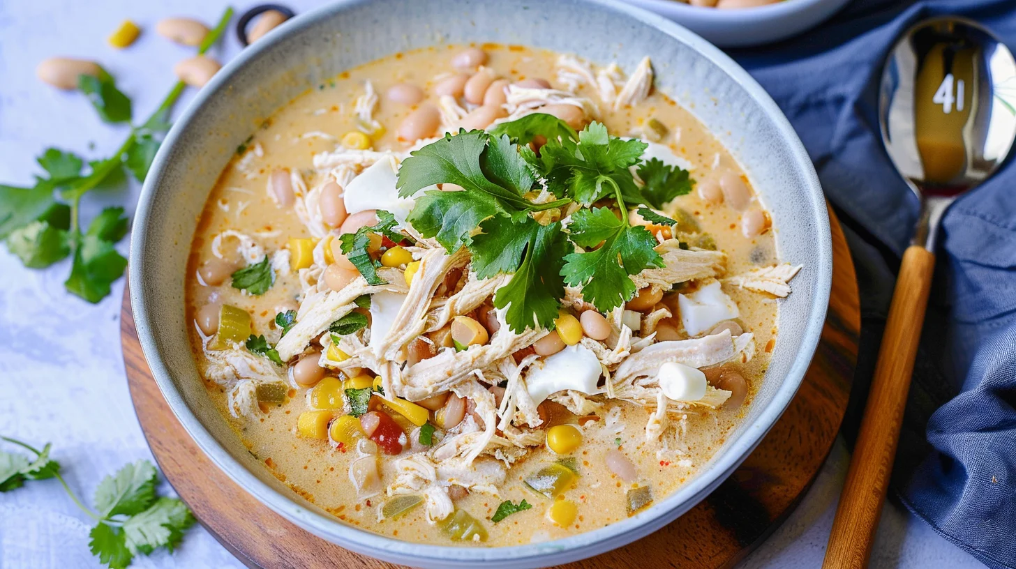 The Easiest Crockpot White Chicken Chili With Cream Cheese