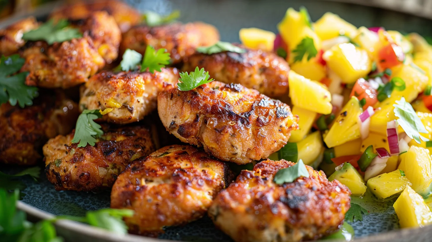 Tropical Coconut Mango Chicken Bites With Pineapple Salsa
