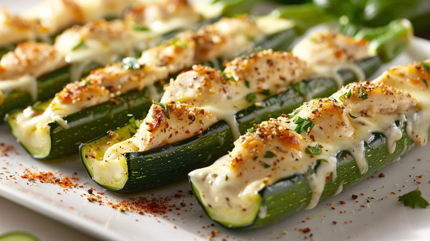 Chicken Alfredo Zucchini Boats
