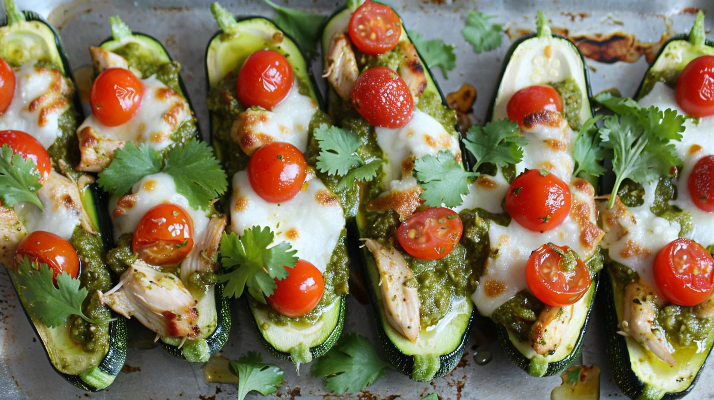 Chicken Pesto Zucchini Boats