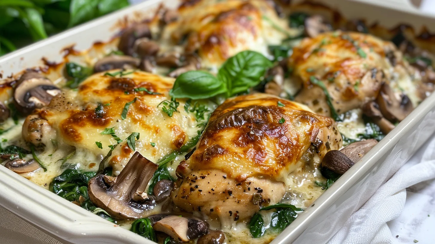 Chicken Spinach and Mushroom Low Carb Oven Dish