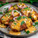 Pretzel Chicken With Mustard and Cheddar Sauce