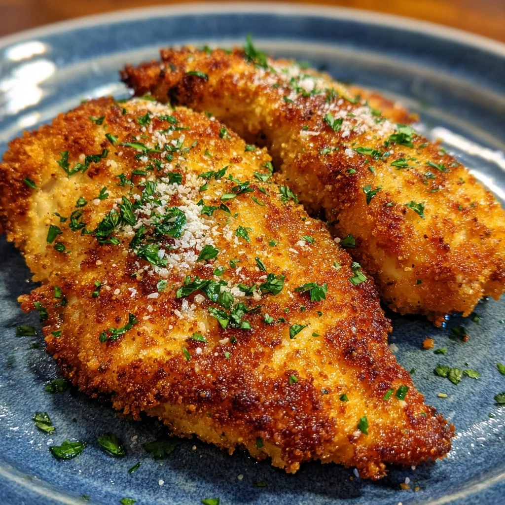 Delicious Air Fryer Parmesan Crusted Chicken served with a side of vegetables