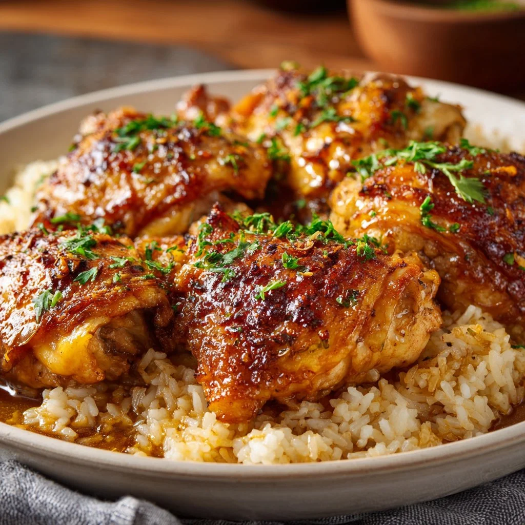 A plate of delicious forgotten chicken served with herbs and spices