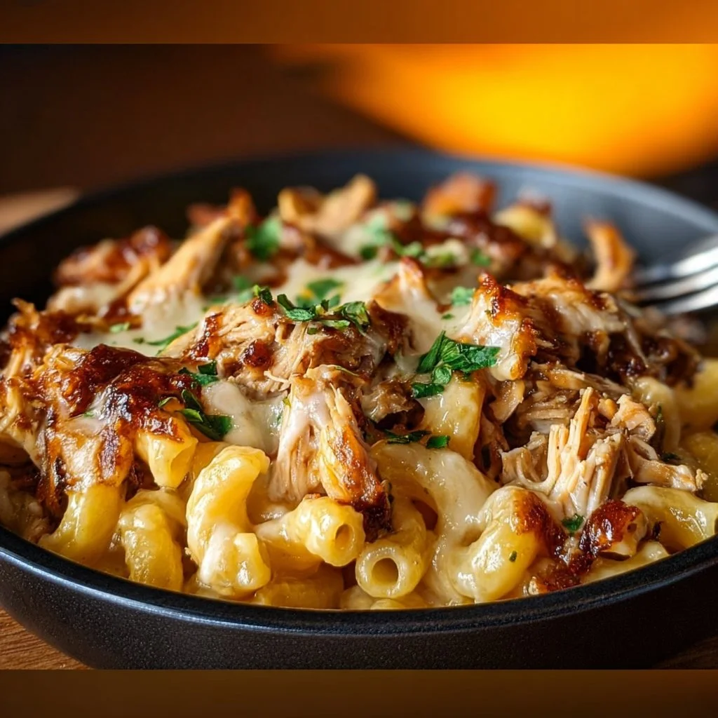 Delicious BBQ Chicken Mac and Cheese with gooey cheese and smoky flavors