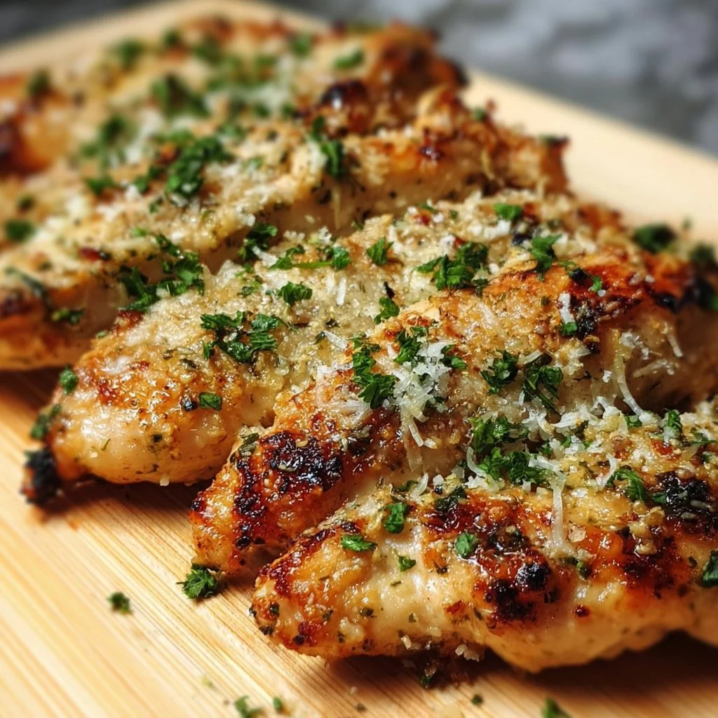 Grilled garlic parmesan chicken cooked on a Blackstone griddle