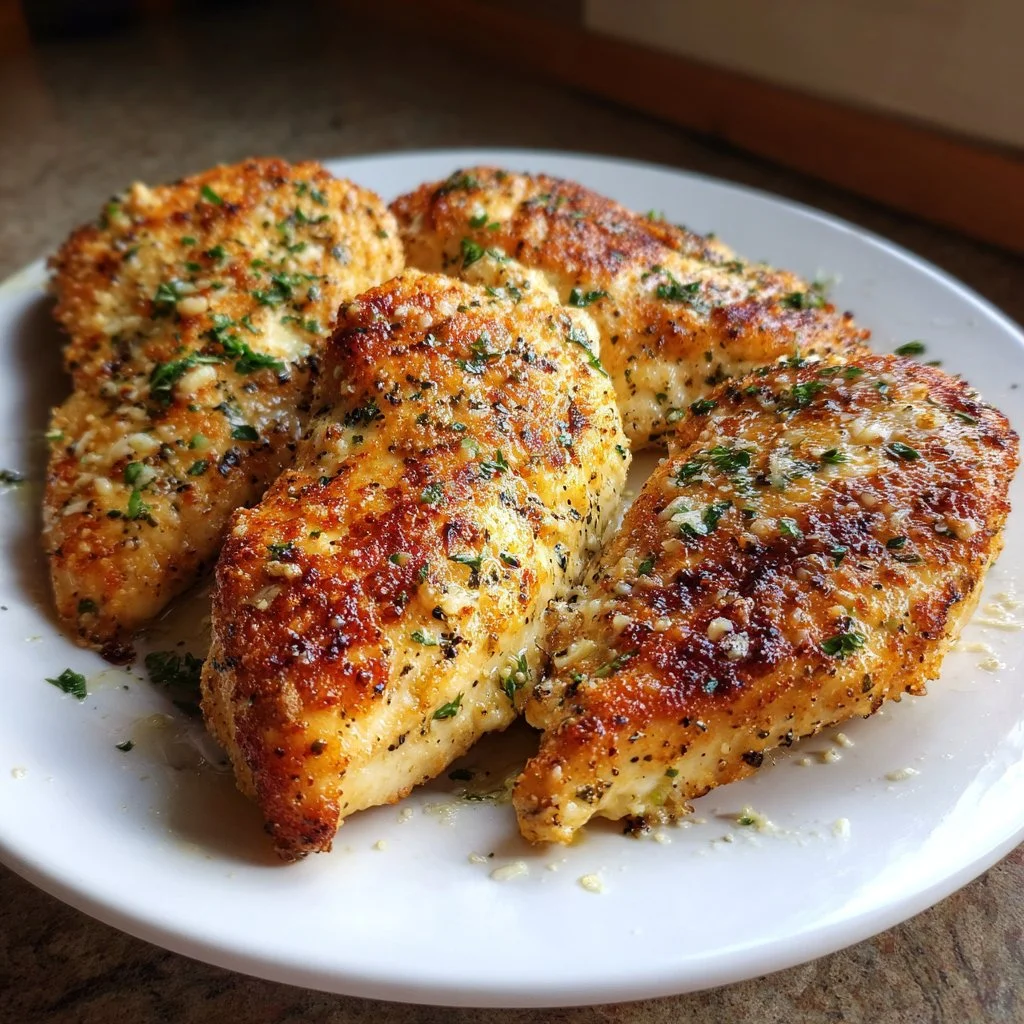 Delicious Blackstone Garlic Parmesan Chicken cooked on a Blackstone griddle