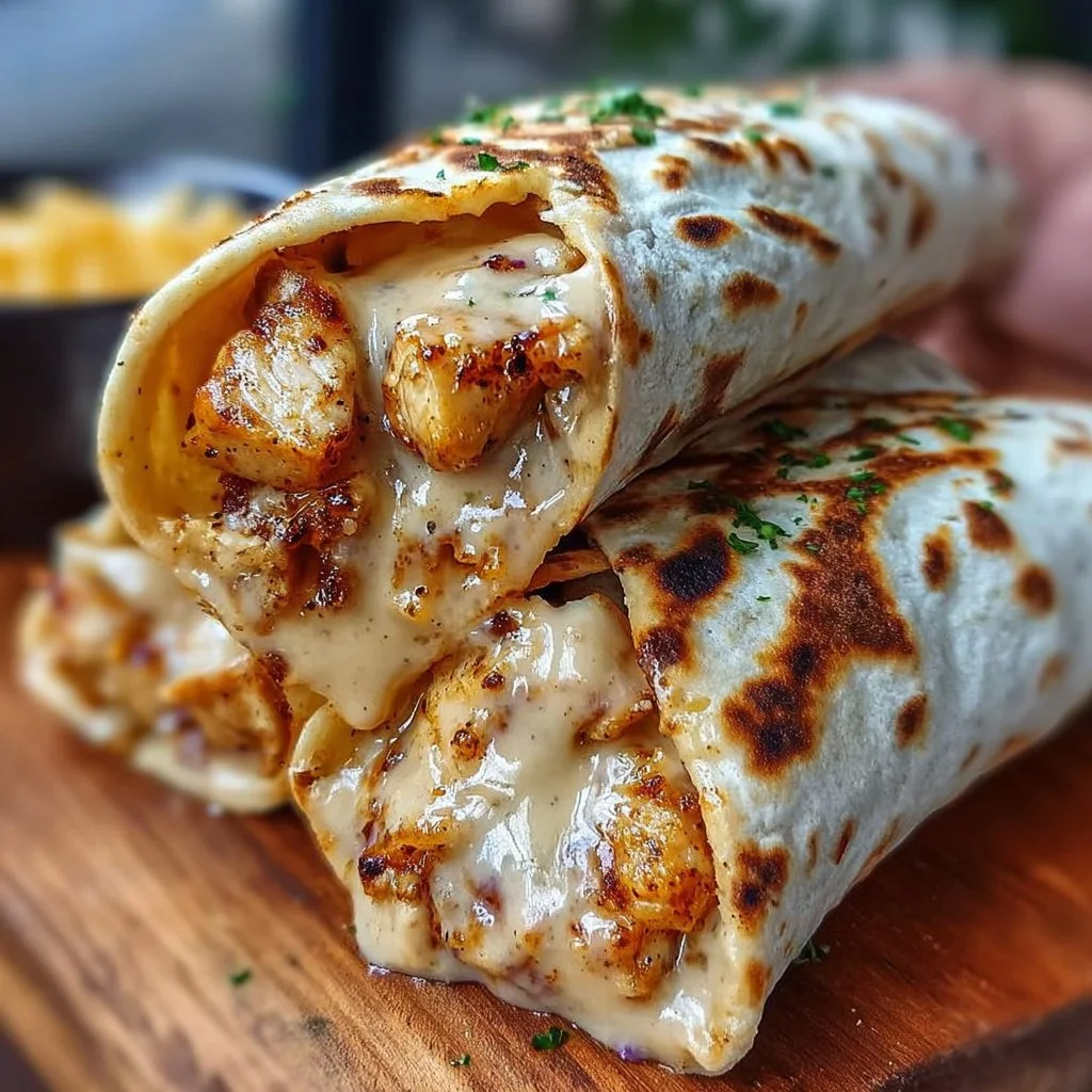 Delicious cheesy garlic chicken wraps with fresh ingredients