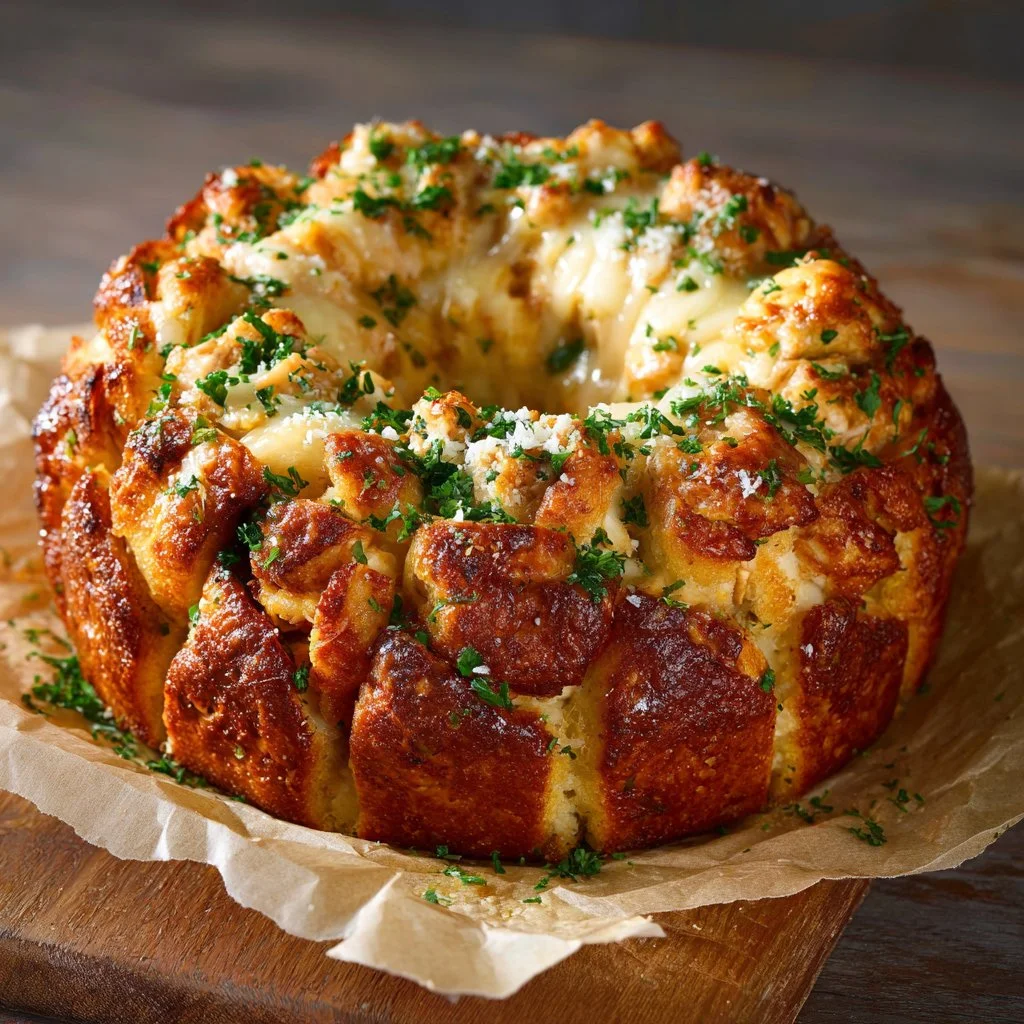 Delicious Chicken Alfredo Monkey Bread fresh out of the oven, cheesy and savory.
