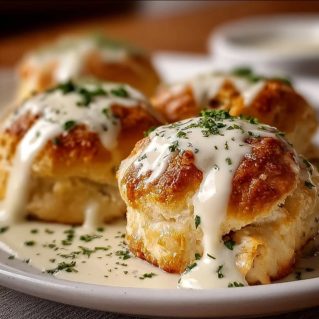 Delicious Chicken Pillows served with creamy Parmesan sauce