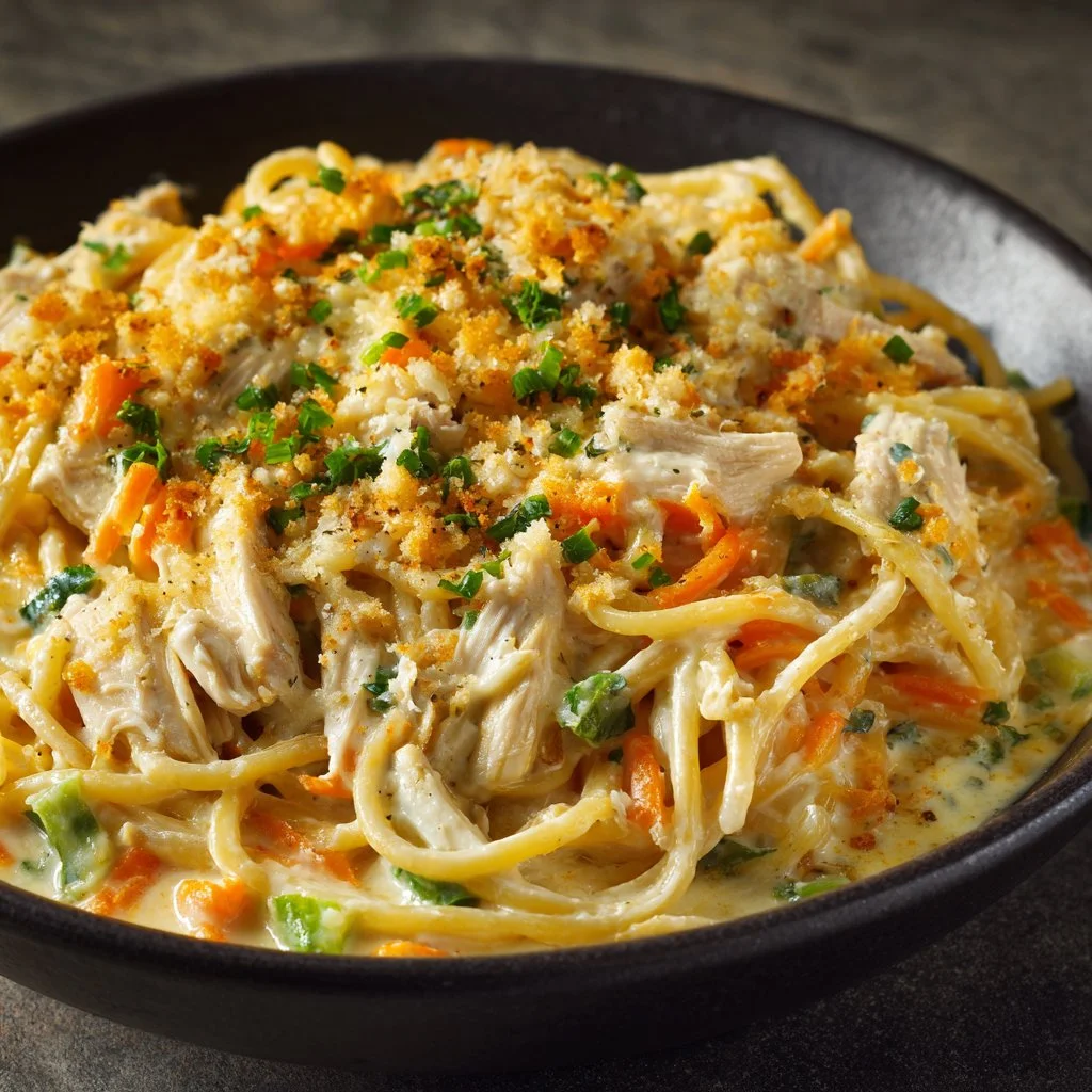 Delicious Chicken Spaghetti Casserole ready to serve