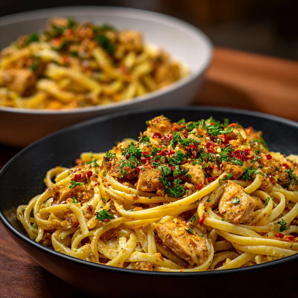 Cowboy Butter Chicken Linguine featuring creamy sauce and pasta