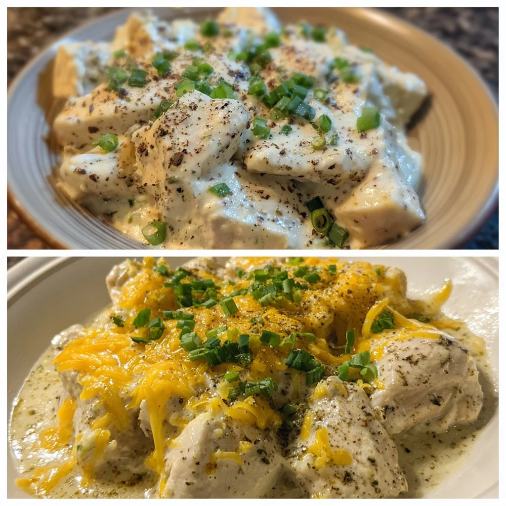 Creamy crock pot ranch chicken recipe served with vegetables.