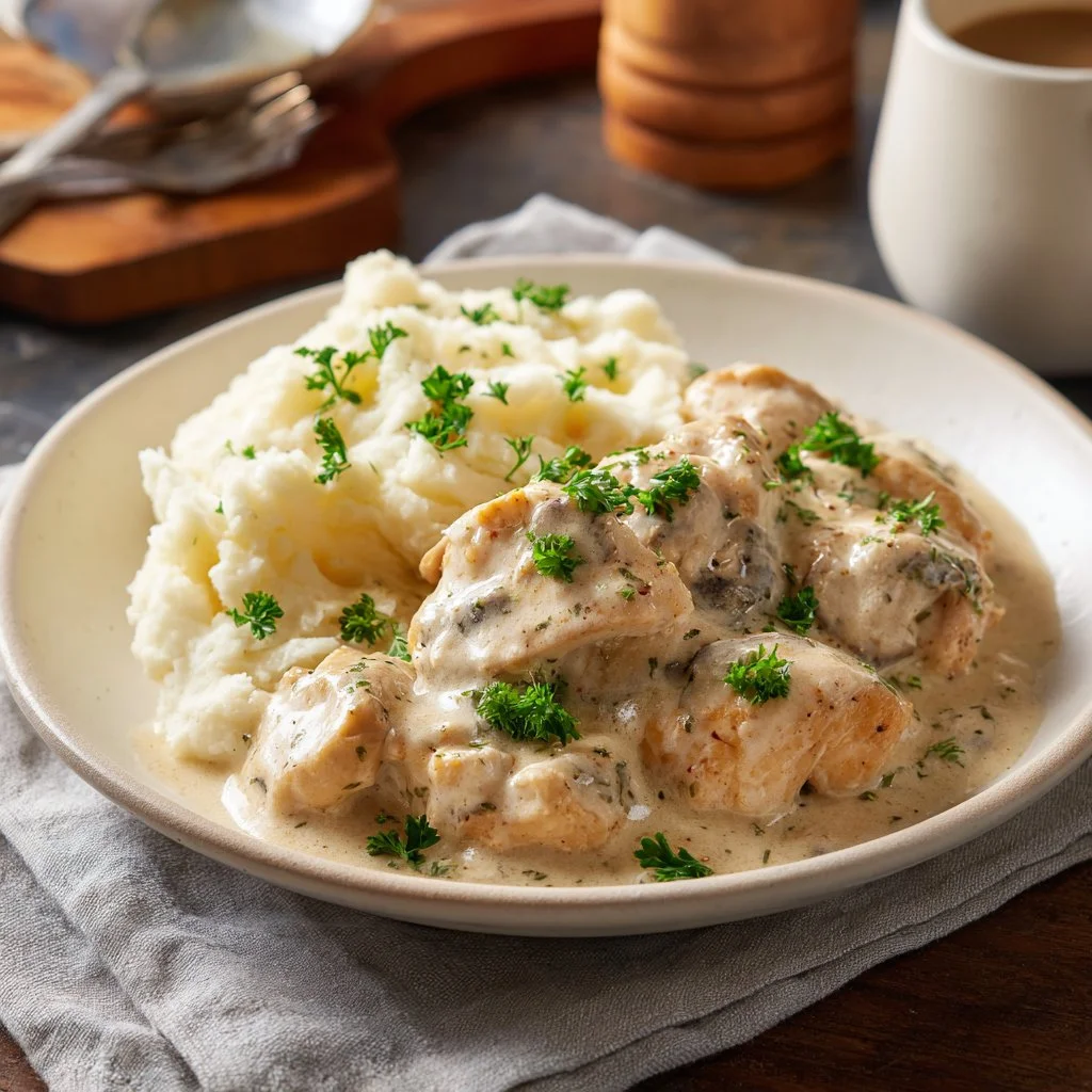 Creamy CrockPot dry ranch dressing chicken served on a plate